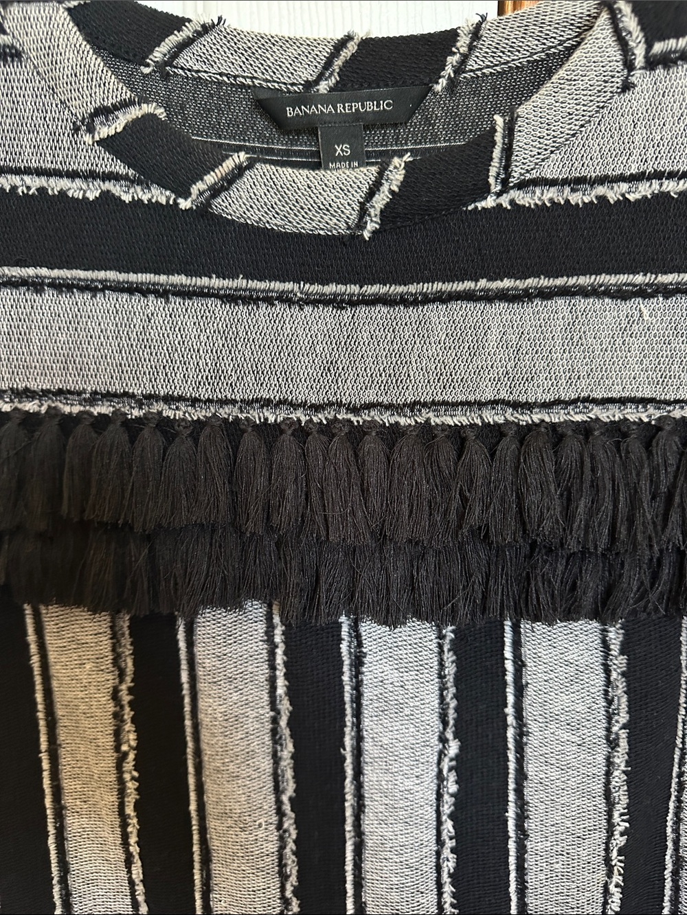 Banana Republic Black & Gray Fringed Stripe Knit Top